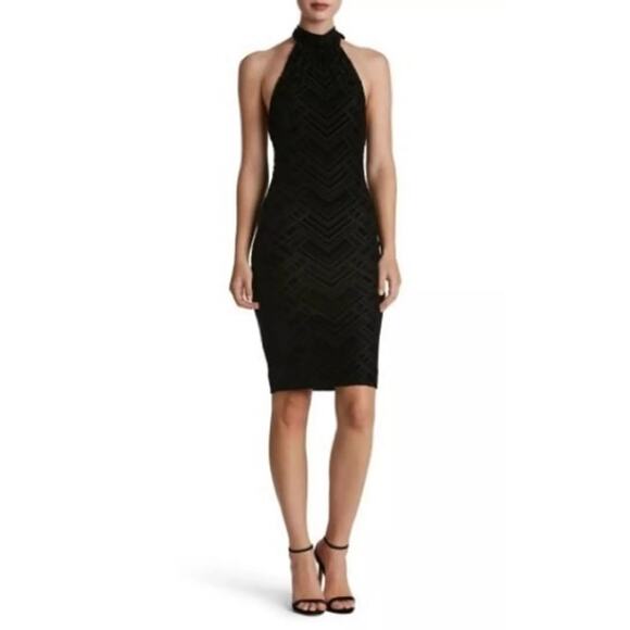 Dress the Population Open Back Black Burnout Velvet Halter Dress - Size M - Picture 1 of 12